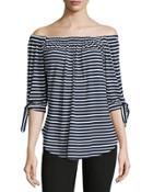 Off-the-shoulder Striped Top, Blue