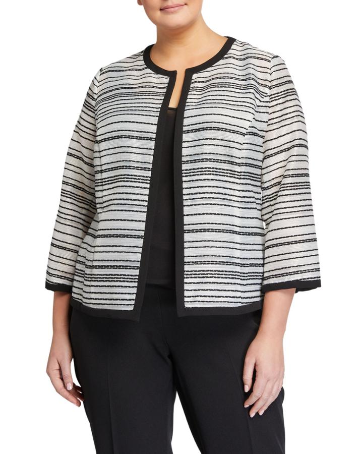 Plus Size Sheer Stripes Open Jacket