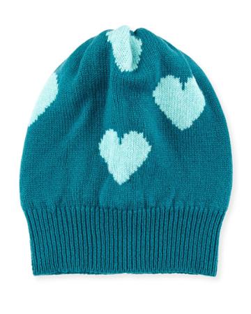Cashmere Heart Beanie Hat, Jade/turquoise