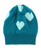 Cashmere Heart Beanie Hat, Jade/turquoise