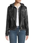 Faux-leather Jacket W/ Hoodie Bib