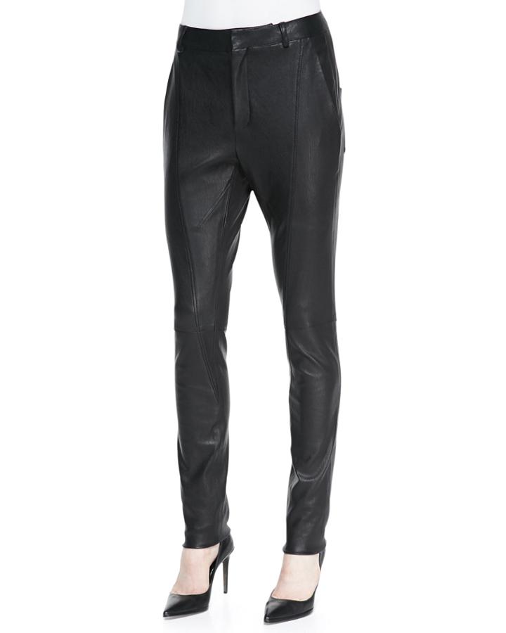 Helmut Lang Seamed Slim Leather Moto Pants, Women's,