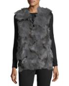 Fur-front Knit-back Vest, Gray