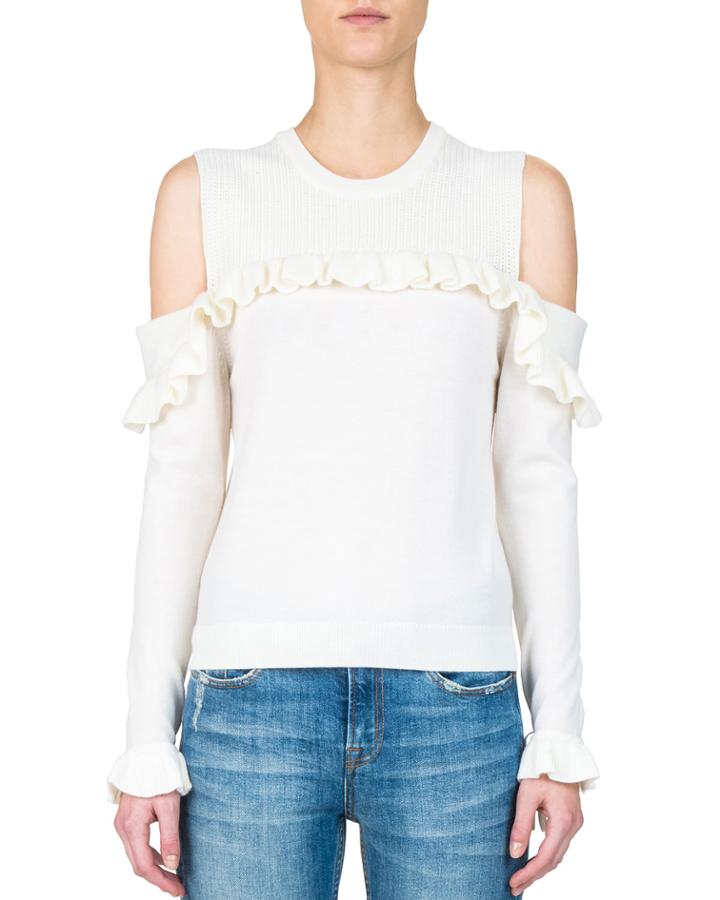 Jumper Cold-shoulder Long-sleeve Ruffle Top