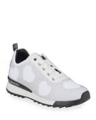 Beaded Heart Trainer Sneakers, Gray/white
