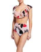 Floral-print Ruffle High-waist Two-piece Bikini