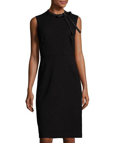 Sleeveless Bow-neck Sheath Dress, Black