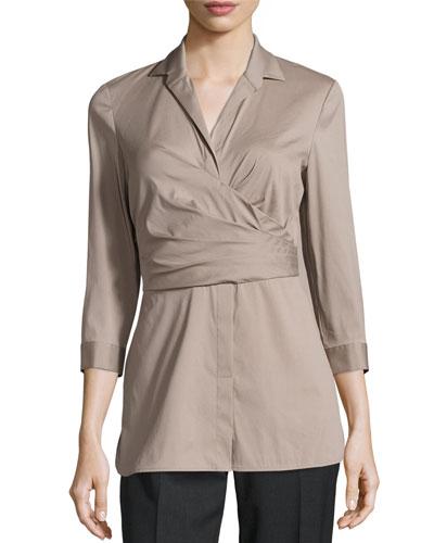 Ginger Faux-wrap Stretch-poplin Top, Flagstone