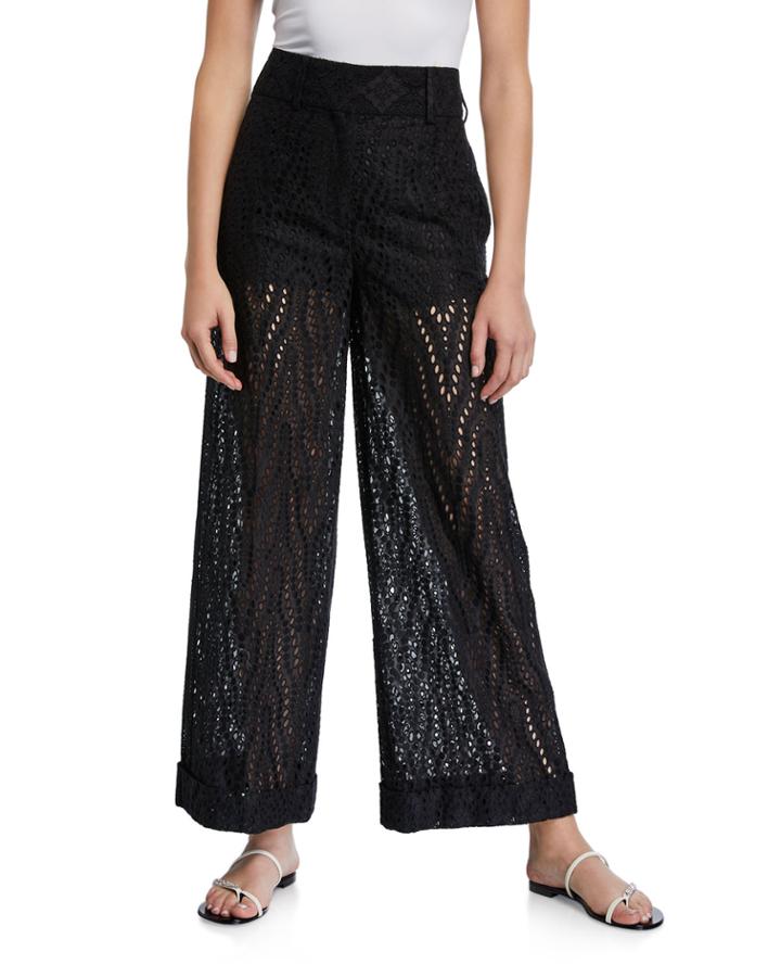 Eyelet Wide-leg Pants