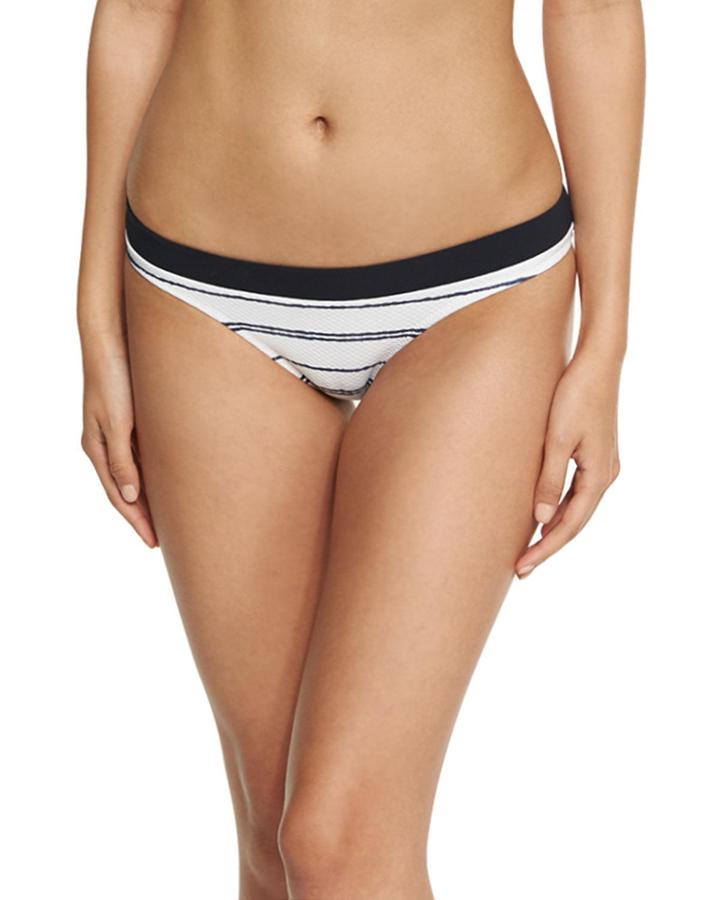Nassau Striped Hipster Swim Bikini Bottom, White