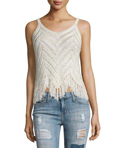Adelina Chevron-knit Fringe Tank, Cream