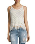 Adelina Chevron-knit Fringe Tank, Cream