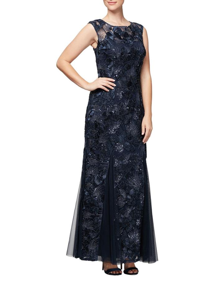 Embroidered Fit-&-flare Illusion Dress