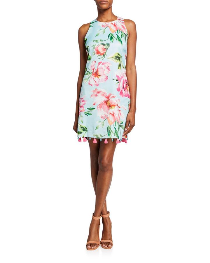 Floral-print Tassel Trim Dress