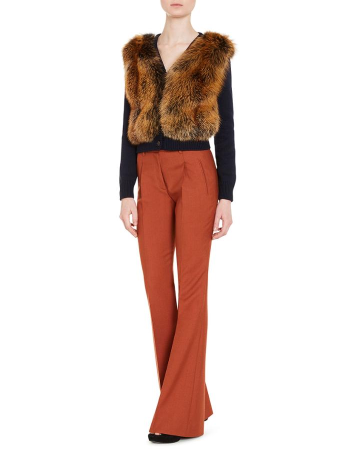 Knit Cardigan W/fox Fur Front, Blue