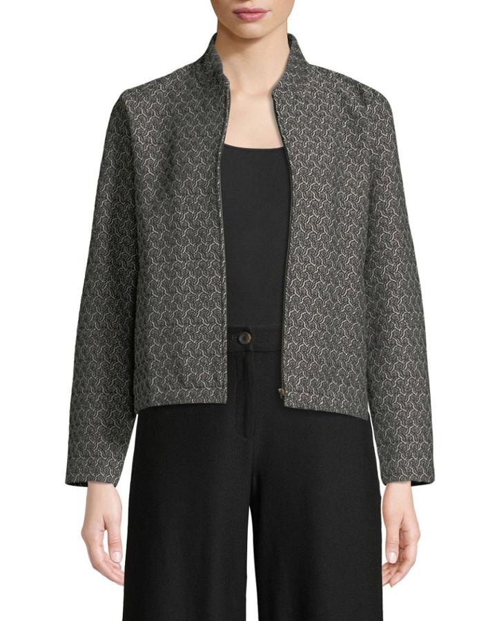 Rosette Jacquard Zip-front Long-sleeve