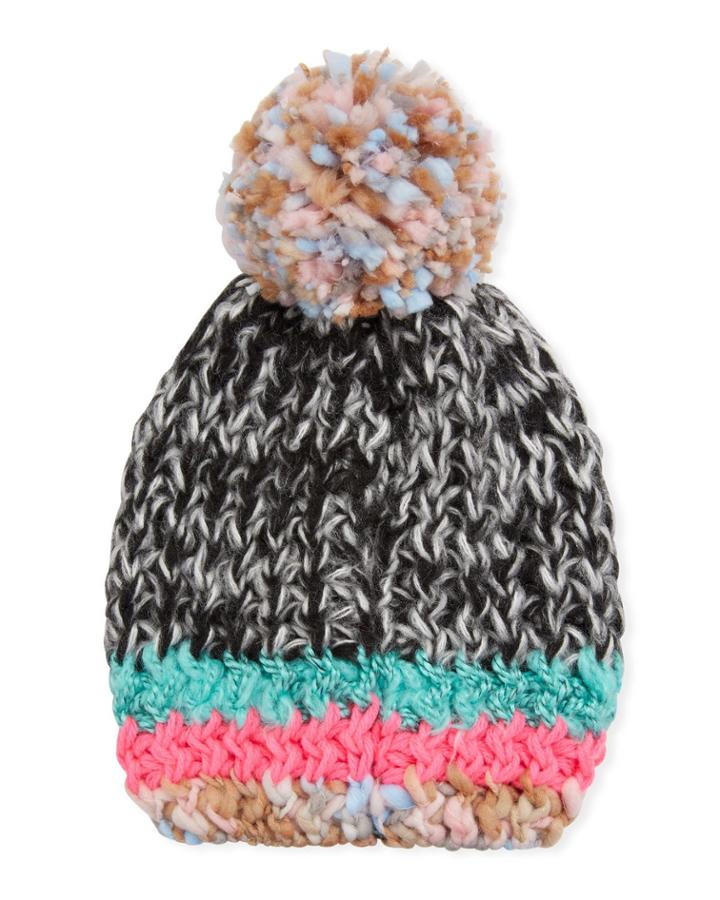 Marled Knit Beanie W/ Pompom
