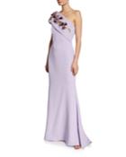 One-shoulder Gown W/ Embellished Flower