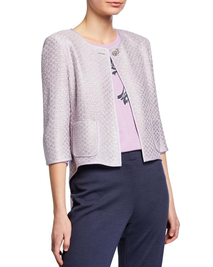 Hansh Sequin Knit 3/4-sleeve High-low Jacket