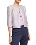 Hansh Sequin Knit 3/4-sleeve High-low Jacket