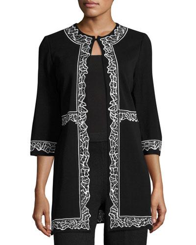 Embroidered-trim Knit Jacket, Black/white