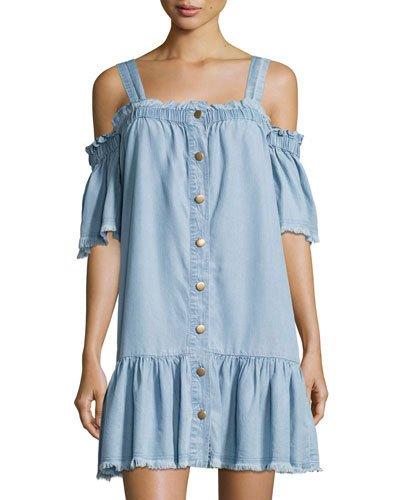 Chloe Button-front Denim Dress, Blue