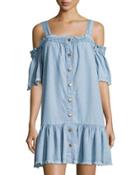 Chloe Button-front Denim Dress, Blue