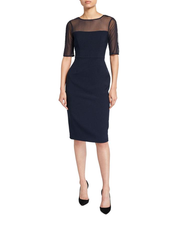 Midi Sheath Dress With Illusion Neckline