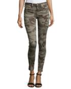 Camo-print Skinny Zip-cuff Cargo Pants, Olive