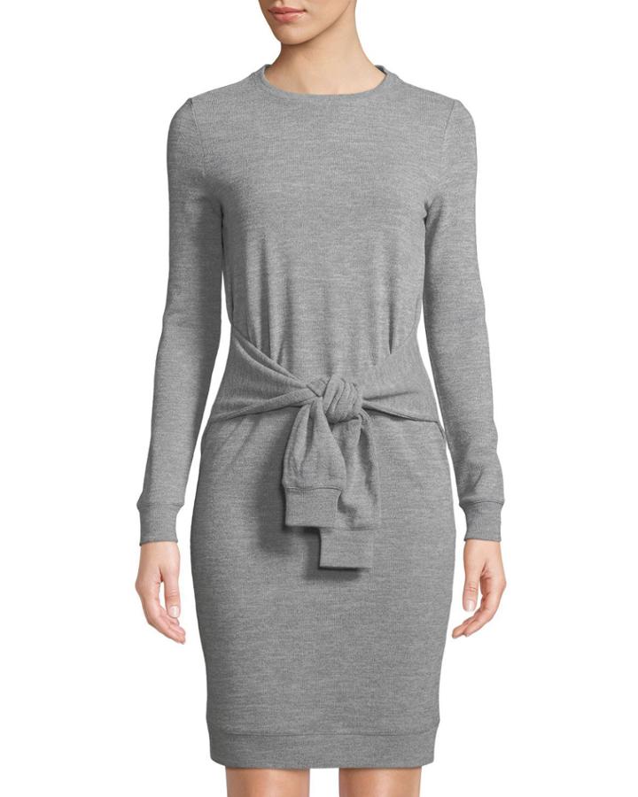 Sweatshirt Sheath Dress With Waistline Tie