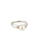 14k White Gold Diamond-side Pearl Ring, White