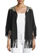 Fringe-bottom Beaded Embellished Top, Black