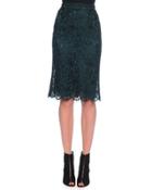 Corded Lace Pencil Skirt, Deep Green