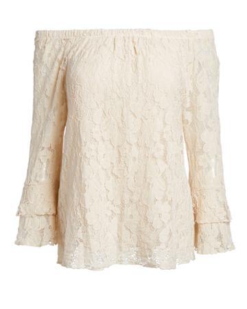Lace Off-the-shoulder Ruffle-sleeve Top