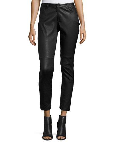 Trista Slim-leg Leather Pants W/ Zip Cuffs, Black