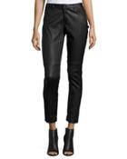 Trista Slim-leg Leather Pants W/ Zip Cuffs, Black