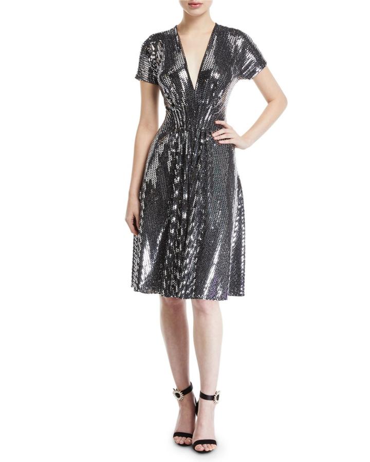 V-neck Flare Sequined Cocktail Dress