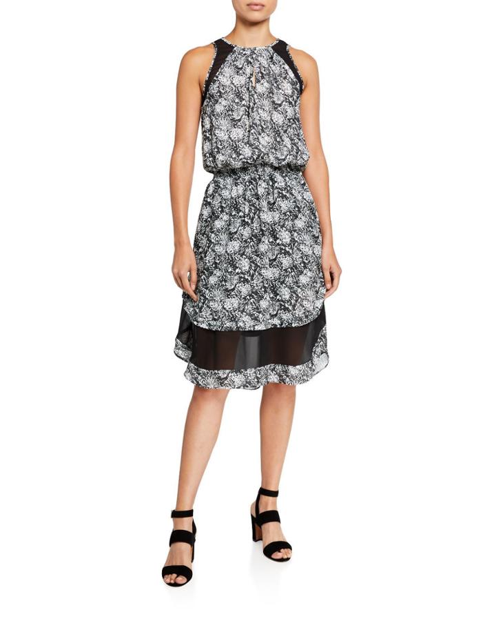 Quin Printed Mesh-panel Dress
