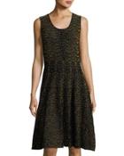 Fit & Flare Metallic Lotus Dress, Black/gold