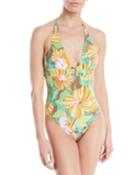 Jungle Lily Printed Halter One-piece