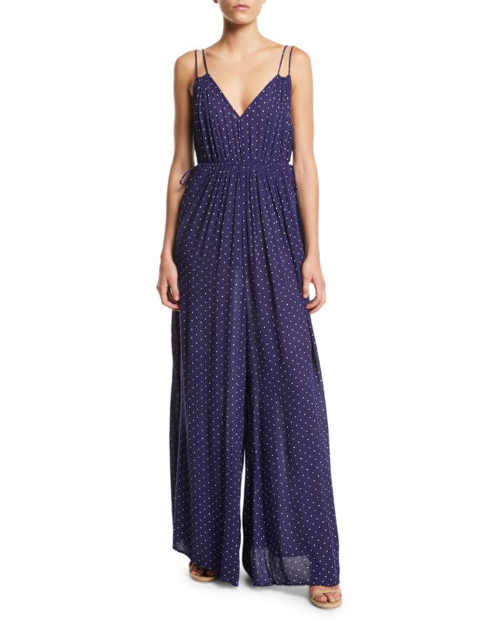 Polka-dot V-neck Wide-leg Jumpsuit