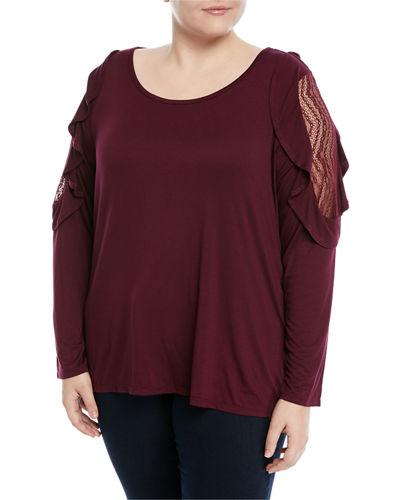 Lace-shoulder Long-sleeve Tee,