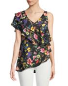 Floral Asymmetric Tiered Blouse