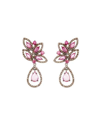 Glass Ruby & Champagne Diamond Drop Earrings