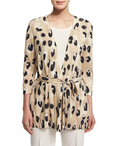 Leopard-print Cardigan W/ Georgette Back