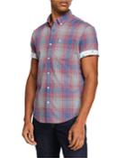 Men's Short-sleeve Mini Plaid Button-fron