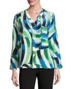 Libby Printed Silk Blouse, White Pattern