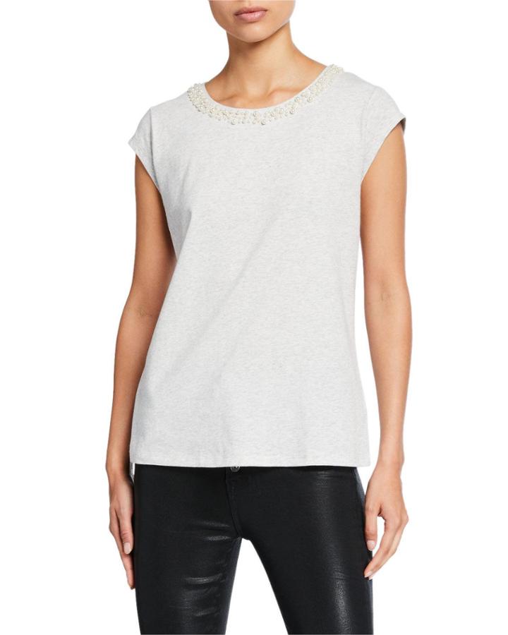 Short-sleeve Pearl-neck Tee