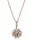 Two-tone 18k Diamond Pave Flower Pendant Necklace