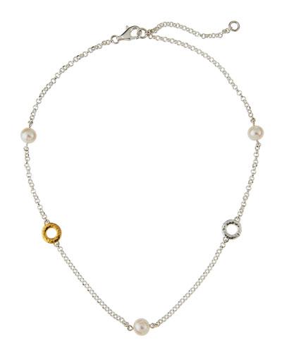 Spell Short Two-tone Hoop Pearl Station Necklace